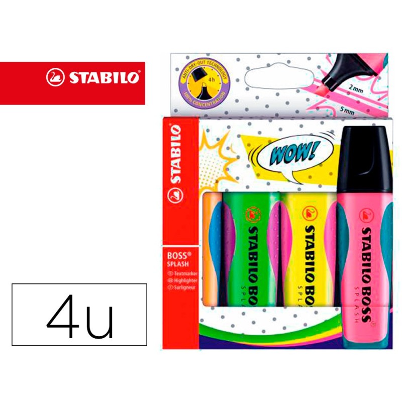 ROTULADOR STABILO BOSS SPLASH 75 ESTUCHE DE 4 UNIDADES COLORES SURTIDOS