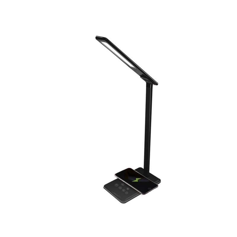 LAMPARA DE OFICINA Q-CONNECT SOBREMESA PROFESIONAL ABS 48 LEDS 5W SENSOR 5 NIVELES CARGADOR MOVIL COLOR NEGRO