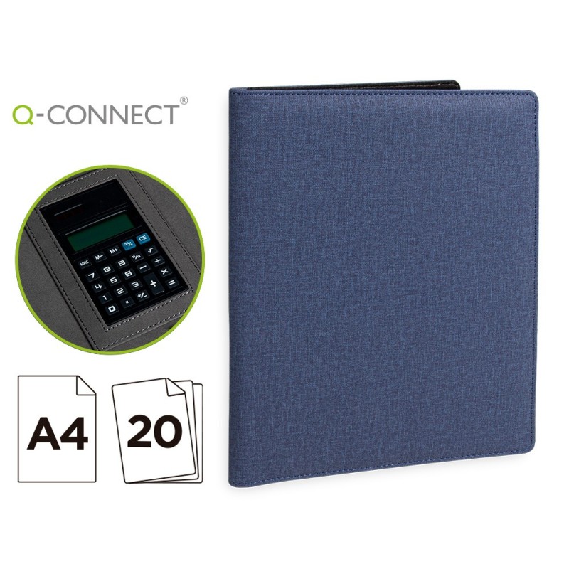 CARPETA PORTAFOLIOS Q-CONNECT A4 CON CALCULADORA BLOC 20 HOJAS Y DEPARTAMENTOS INTERIORES COLOR AZUL 250X315