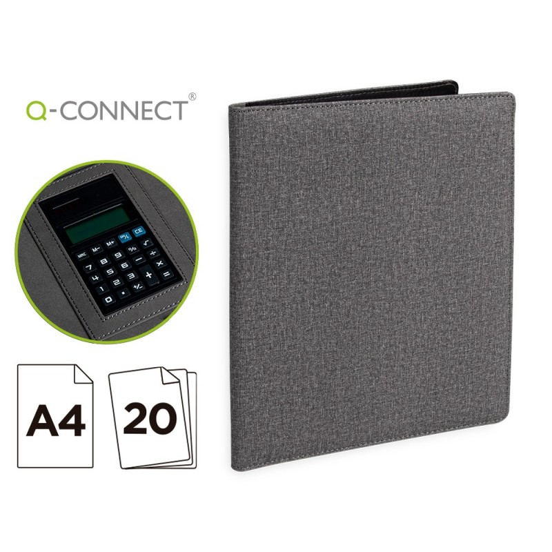 CARPETA PORTAFOLIOS Q-CONNECT A4 CON CALCULADORA BLOC 20 HOJAS Y DEPARTAMENTOS INTERIORES COLOR GRIS 250X315