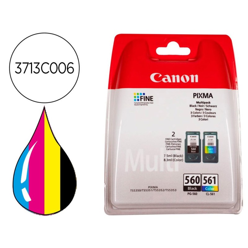 INK-JET CANON 560 PIXMA TS5350 / TS5351 / TS5352 / TS5353 PACK NEGRO AMARILLO CIAN MAGENTA 180 PAGINAS
