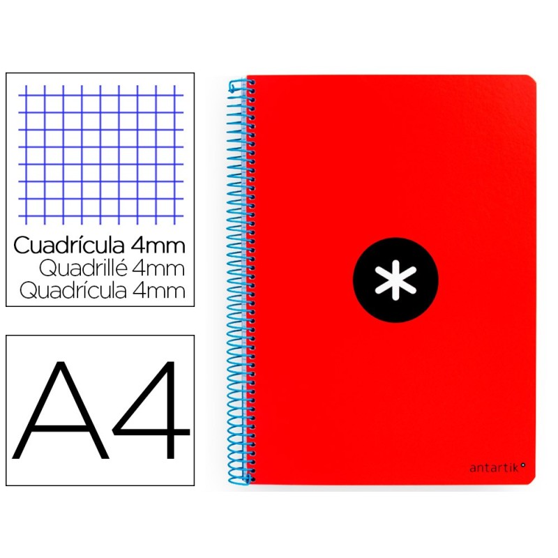 CUADERNO ESPIRAL LIDERPAPEL A4 ANTARTIK TAPA DURA 80H 100GR CUADRO 4MM CON MARGEN COLOR ROJO