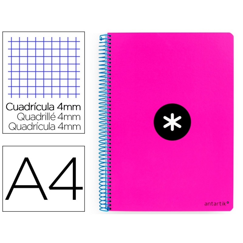 CUADERNO ESPIRAL LIDERPAPEL A4 ANTARTIK TAPA DURA 80H 100GR CUADRO 4MM CON MARGEN COLOR ROSA FLUOR