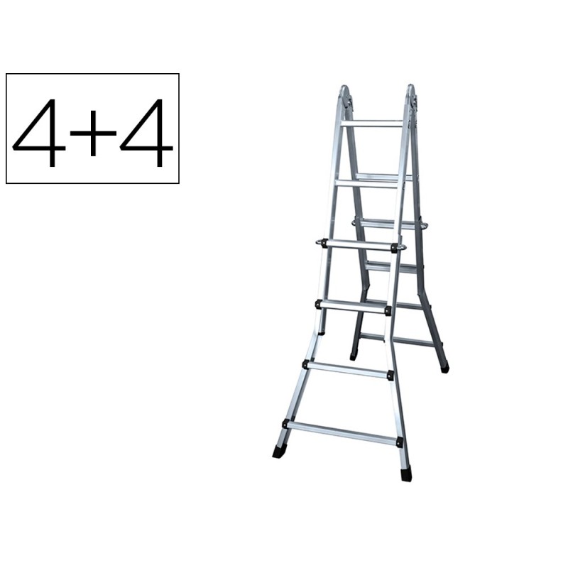 ESCALERA TELESCOPICA ALUMINIO DE 4+4 PELDAOS CON TAPA FINALPVC ANTIDESLIZANTE EN131-4