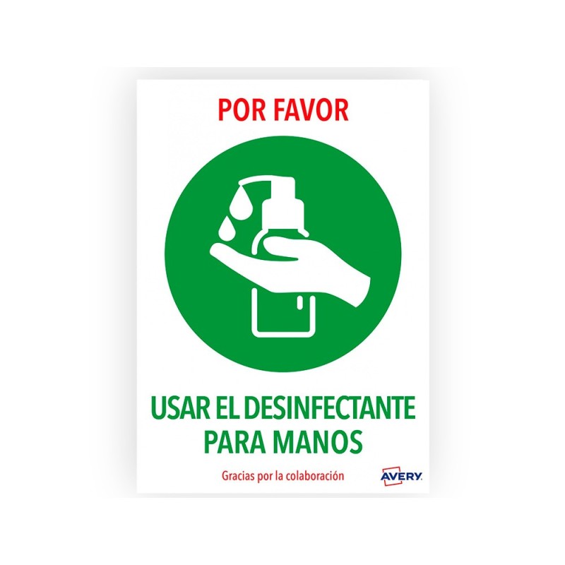 SEAL ADHESIVA AVERY USAR EL DESINFECTANTE PARA LAS MANOS DIN A4 RESISTENTE A LOS RAYOS UV PACK DE 2 UNIDADES