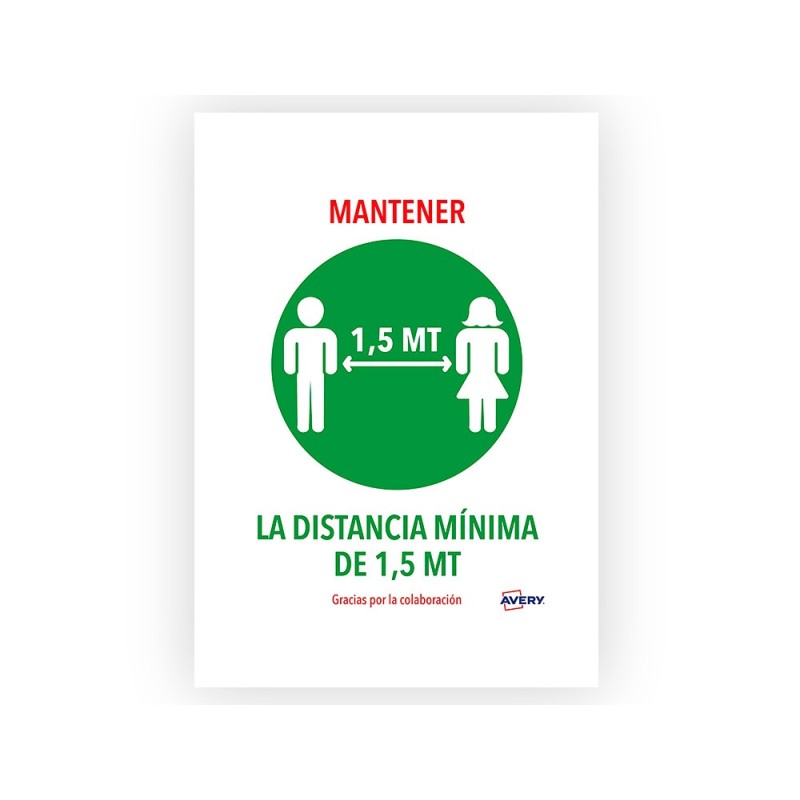 SEAL ADHESIVA AVERY MANTENER DISTANCIA MININA DE 1,5 MT DIN A4 RESISTENTE A LOS RAYOS UV PACK DE 2 UNIDADES