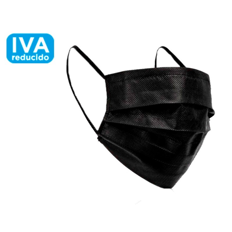 MASCARILLA FACIAL QUIRURGICA NEGRA DESECHABLE 3 CAPAS FILTRACION 95% TIPO I