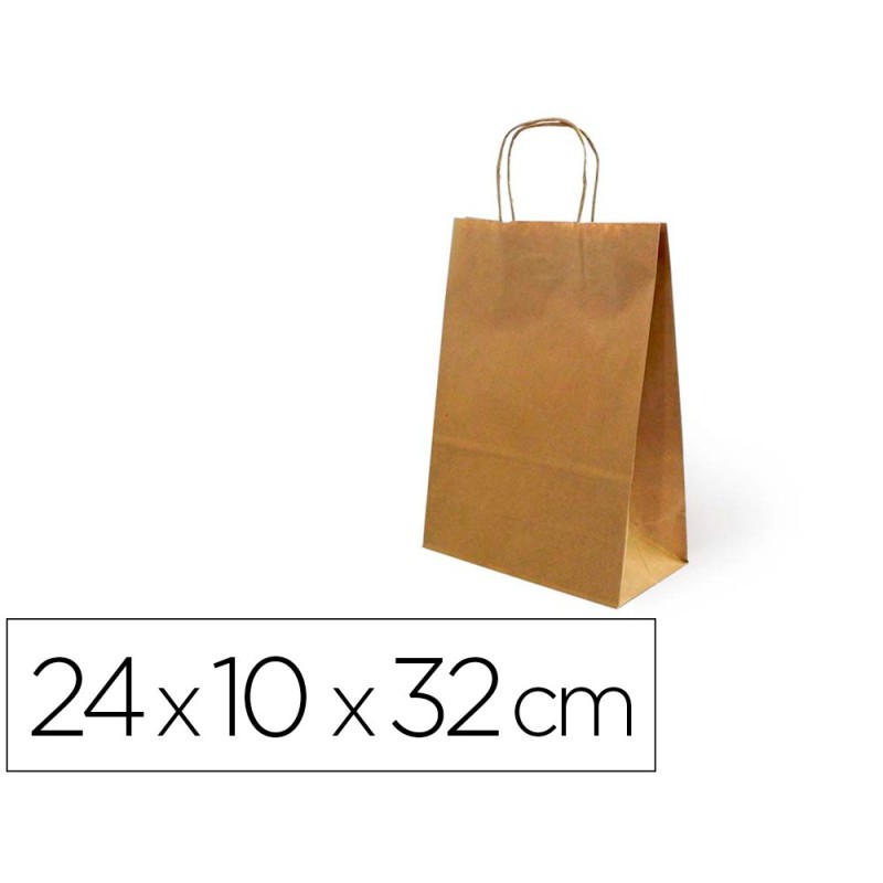 BOLSA KRAFT BASIKA NATURAL RECICLADO 90 GR ASA RETORCIDA TAMAO "S" 240X100X320 MM