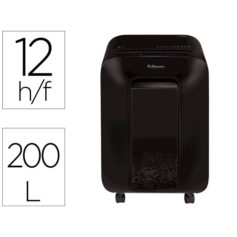 DESTRUCTORA DE DOCUMENTOS FELLOWES LX-200 CAPACIDAD DE CORTE 12 H SEGURIDAD P4 DESTRUYE GRAPAS CLIPS Y