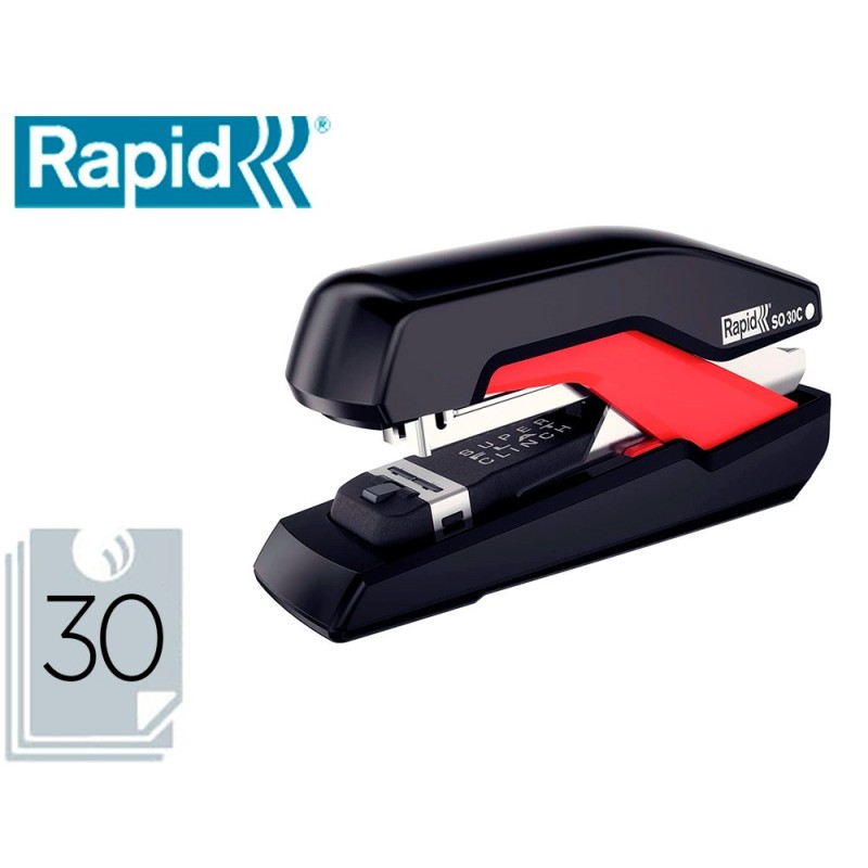 GRAPADORA RAPID SO30C PLASTICO NEGRO/ROJO CAPACIDAD 30 HOJAS USA GRAPAS OMNIPRESS 30