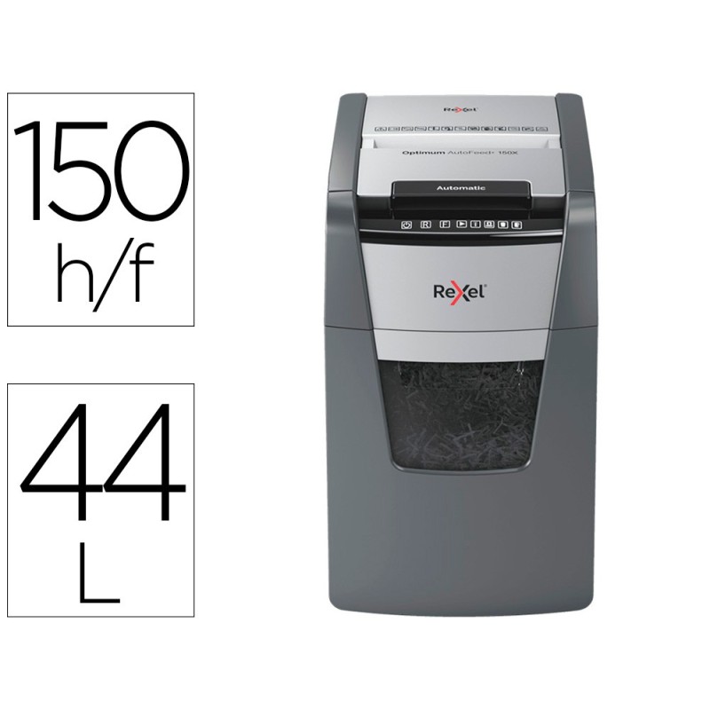 DESTRUCTORA DE DOCUMENTOS REXEL OPTIMUM AUTOFEDD+ 150X EU CAPACIDAD DE CORTE 150 HOJAS DESTRUYE GRAPAS Y CLIPS