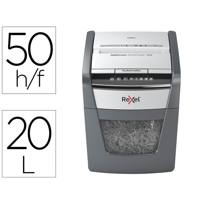DESTRUCTORA DE DOCUMENTOS REXEL OPTIMUM AUTOFEED+ 50X EU CAPACIDAD DE CORTE 50 HOJAS DESTRUYE GRAPAS Y CLIPS