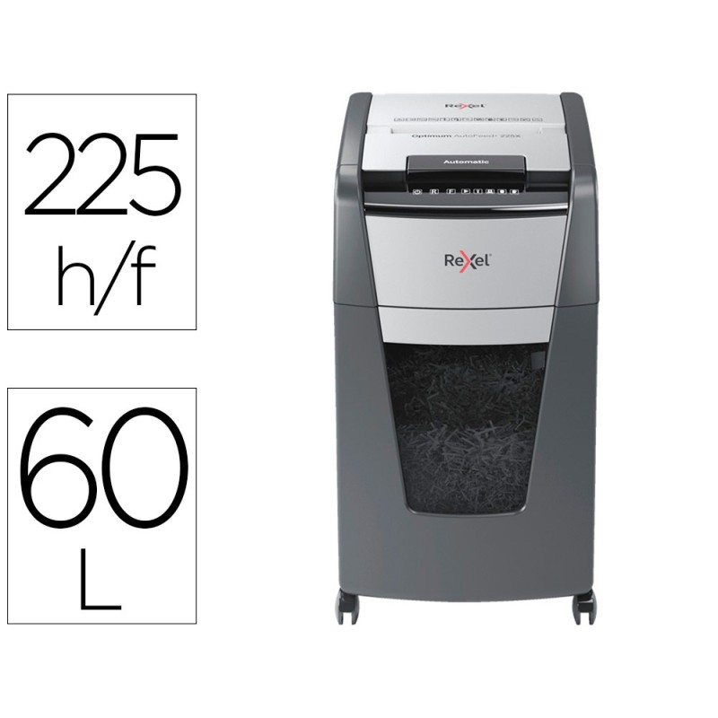 DESTRUCTORA DE DOCUMENTOS REXEL OPTIMUM AUTOFEED+ 225X EU CAPACIDAD DE CORTE 225 HOJAS DESTRUYE GRAPAS Y CLIPS