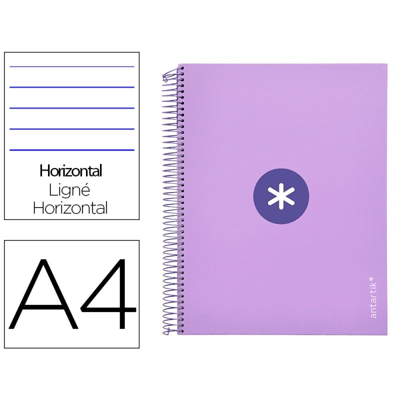 CUADERNO ESPIRAL LIDERPAPEL A4 MICRO ANTARTIK TAPA FORRADA 120H 100 GR HORIZONTAL 5 BANDA4 TALADROS COLOR LAVANDA