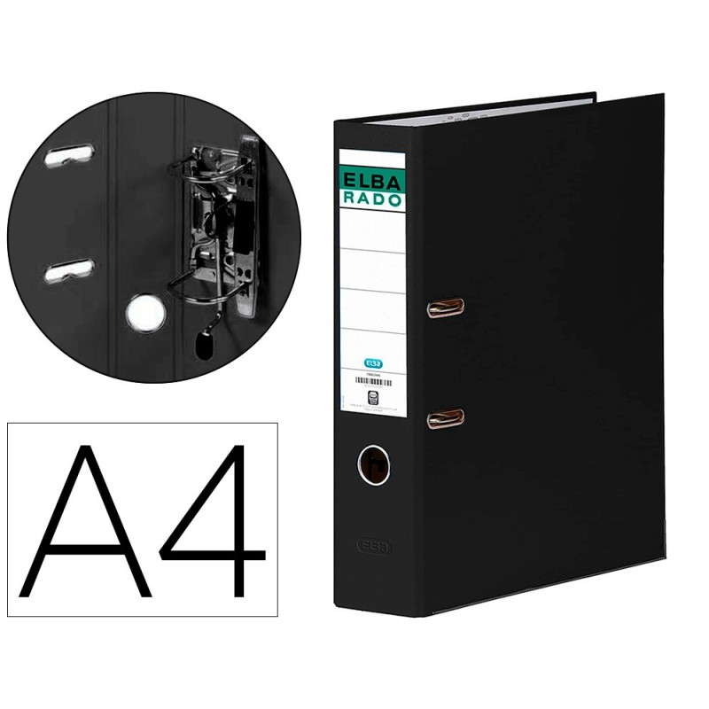 ARCHIVADOR DE PALANCA ELBA CHIC CARTON FORRADO PVC CON RADO DIN A4 LOMO DE 80 MM NEGRO