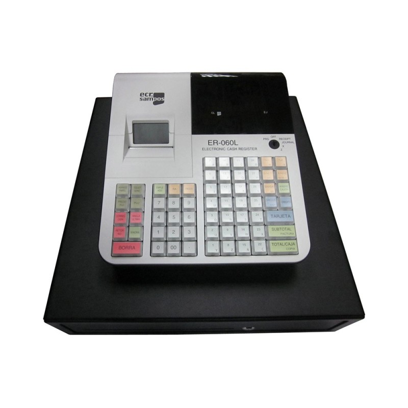 REGISTRADORA ECR SAMPOS ER-60 BLANCA 28 DEPARTAMENTOS DISPLAY VFD ANTIREFLEJOS CONFORME NORMATIVA FACTURA