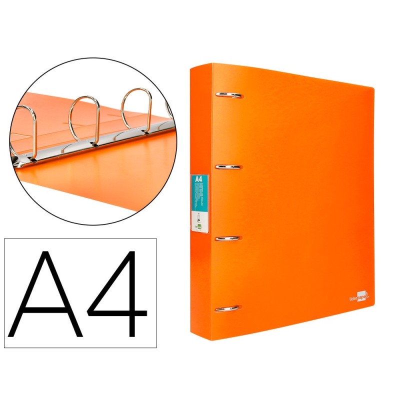 CARPETA LIDERPAPEL 4 ANILLAS MIXTAS 40 MM POLIPROPILENO DIN A4 NARANJA FLUOR OPACO