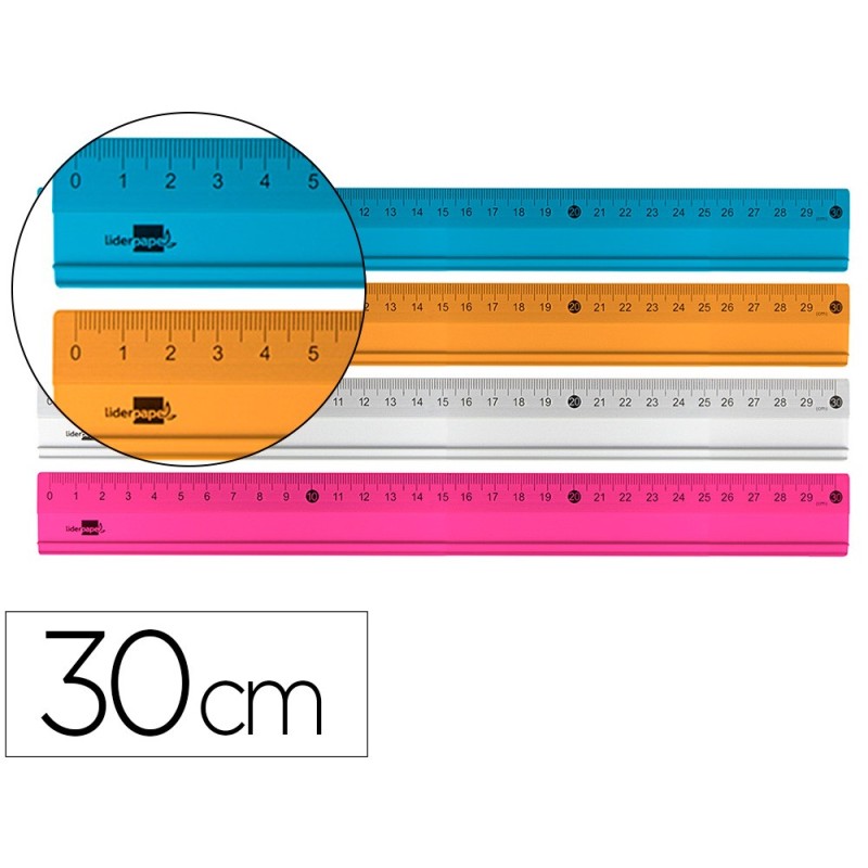 REGLA LIDERPAPEL METALICA ALUMINIO 30 CM COLORES SURTIDOS
