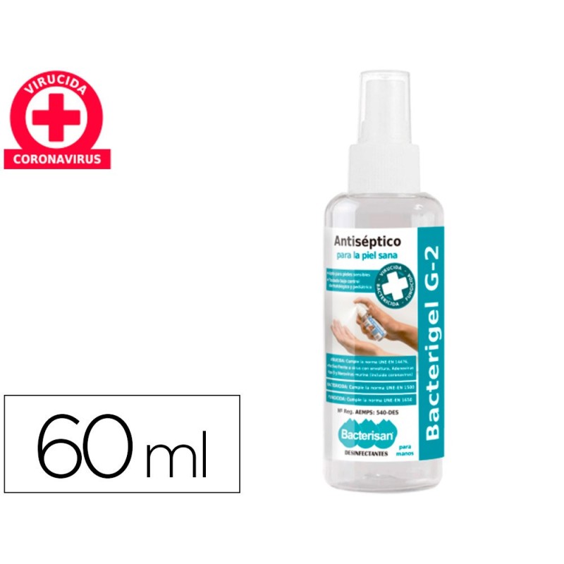 GEL HIDROALCOHOLICO ANTISEPTICO BACTERIGEL G5 PARA MANOS LIMPIA DESINFECTA SIN ACLARADO SPRAY DE 60 ML