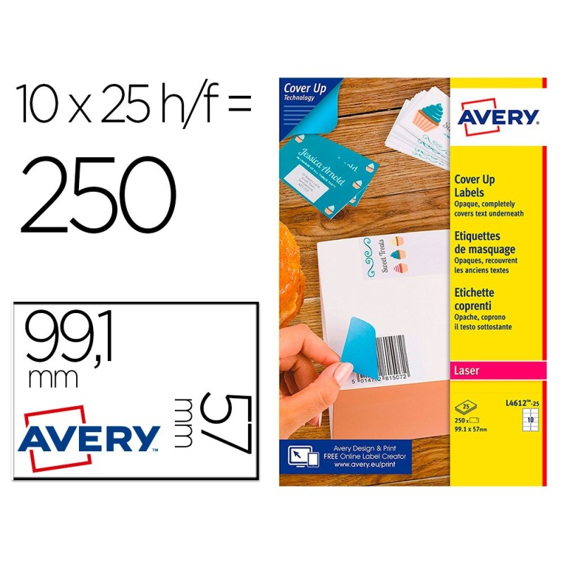 ETIQUETA ADHESIVA AVERY PERMANENTE PARA IMPRESORA LASER BLANCA 99,1X57 MM CAJA DE 250 UNIDADES