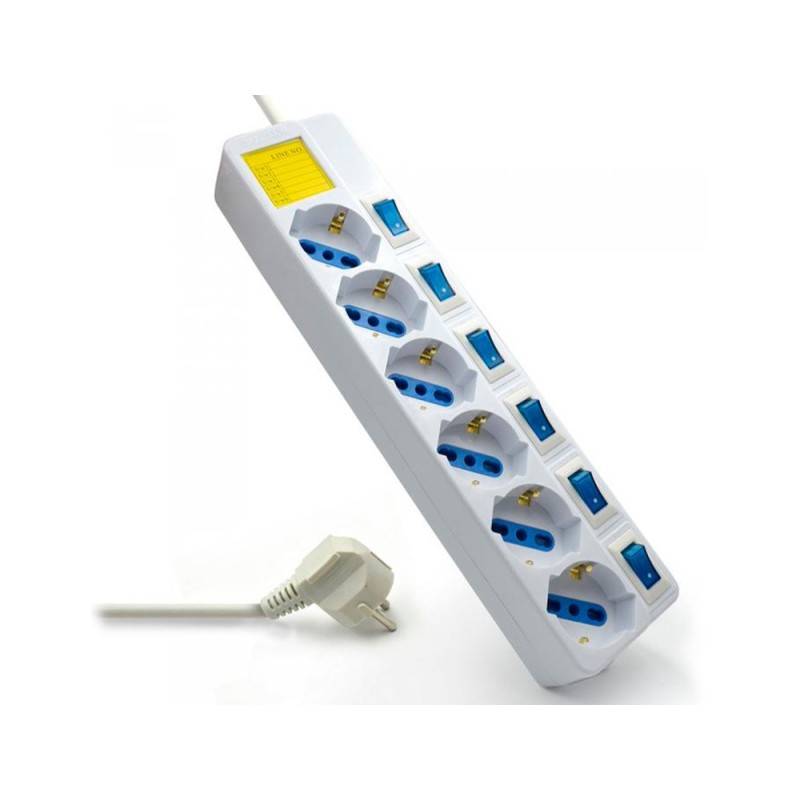 REGLETA EWENT 6 TOMAS CON INTERRUPTOR Y PROTECCION CONTRA SOBRETENSION LONGITUD DE CABLE 1,5 M COLOR BLANCO