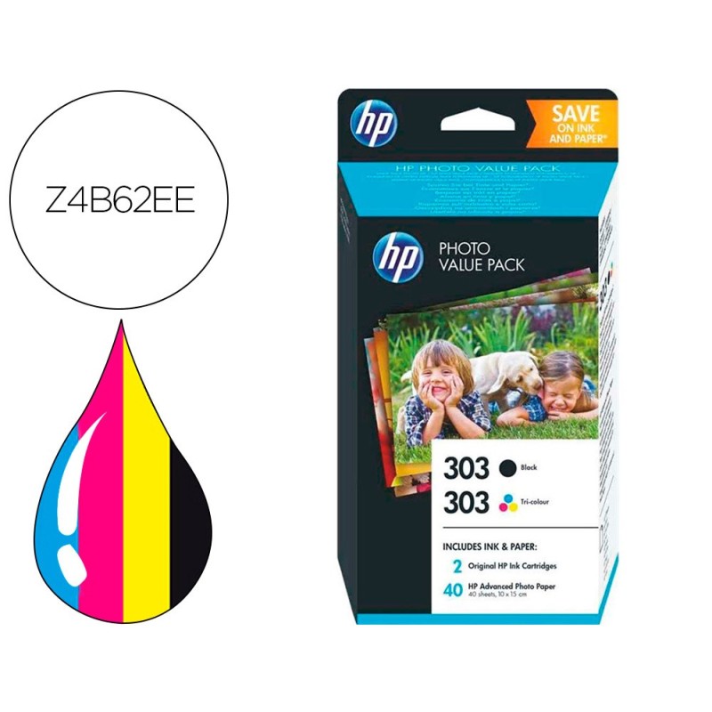 INK-JET HP ENVY PHOTO 6230,7130,7134,7830 PACK N 303 NEGRO,COLOR Y 40 HOJAS PHOTO 10X15/1000 PAGINAS