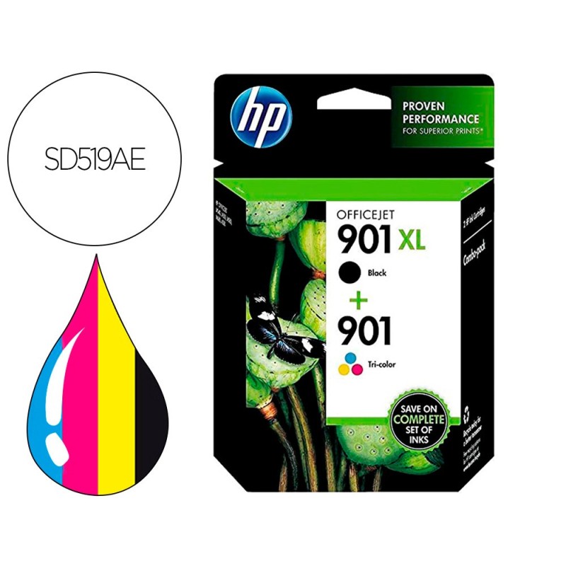 INK-JET HP PACK 2 S NEGRA DE ALTO RENDIMIENTO 901XL Y TRICOLOR 901