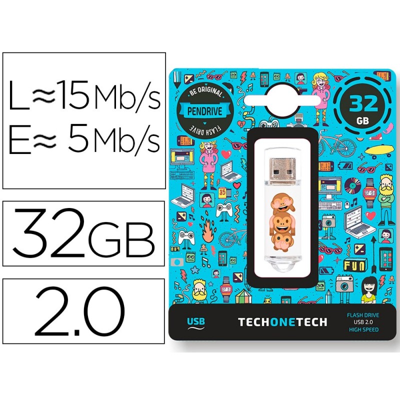 MEMORIA USB TECH ON TECH EMOJITECH NO EVIL MONOS 32 GB