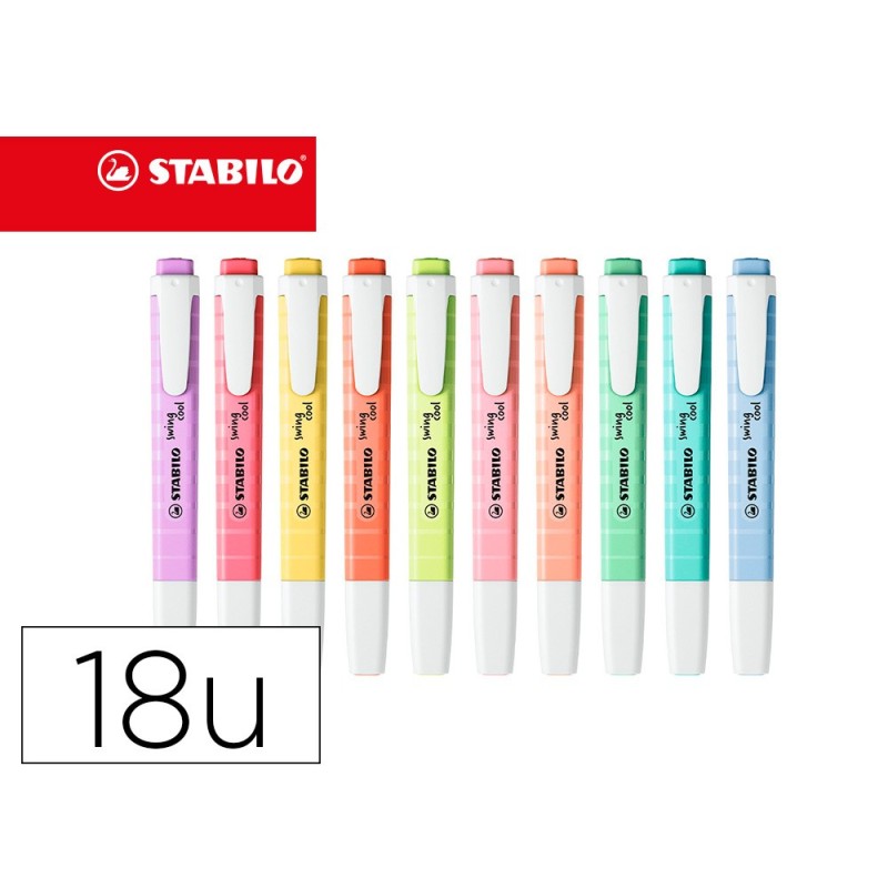 ROTULADOR STABILO FLUORESCENTE SWING COOL PASTEL DESKSET ESTUCHE DE 18 UNIDADES COLORES SURTIDOS
