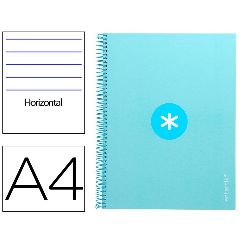 CUADERNO ESPIRAL LIDERPAPEL A4 MICRO ANTARTIK TAPA FORRADA80H 90 GR HORIZONTAL 1 BANDA 4 TALADROS COLOR CELESTE