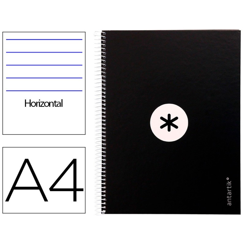 CUADERNO ESPIRAL LIDERPAPEL A4 MICRO ANTARTIK TAPA FORRADA80H 90 GR HORIZONTAL 1 BANDA 4 TALADROS COLOR NEGRO