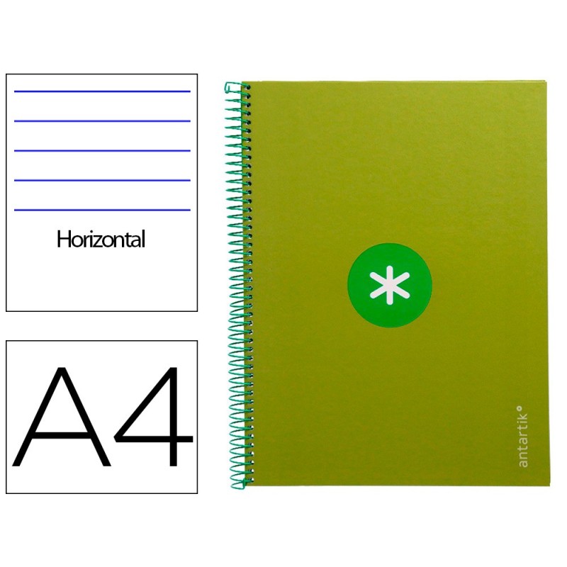 CUADERNO ESPIRAL LIDERPAPEL A4 MICRO ANTARTIK TAPA FORRADA80H 90 GR HORIZONTAL 1 BANDA 4 TALADROS COLOR VERDE