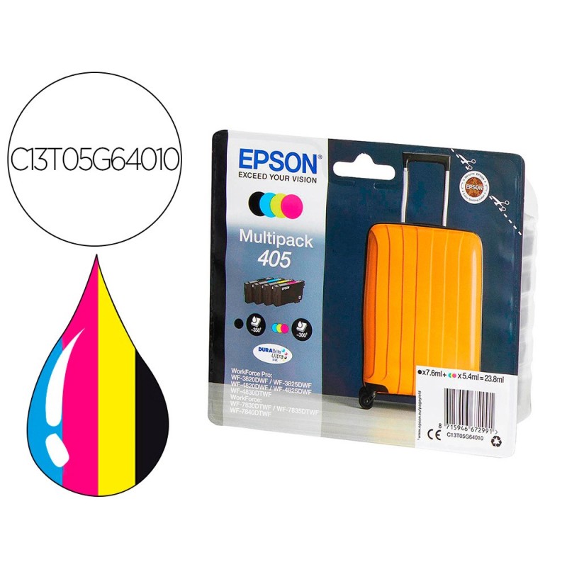 INK-JET EPSON 405 WF-3820DWF / WF-4820DWF / WF-7830DTWF / WF-7840DTWF ALTA CAPACIDAD PACK DE 4 COLORES