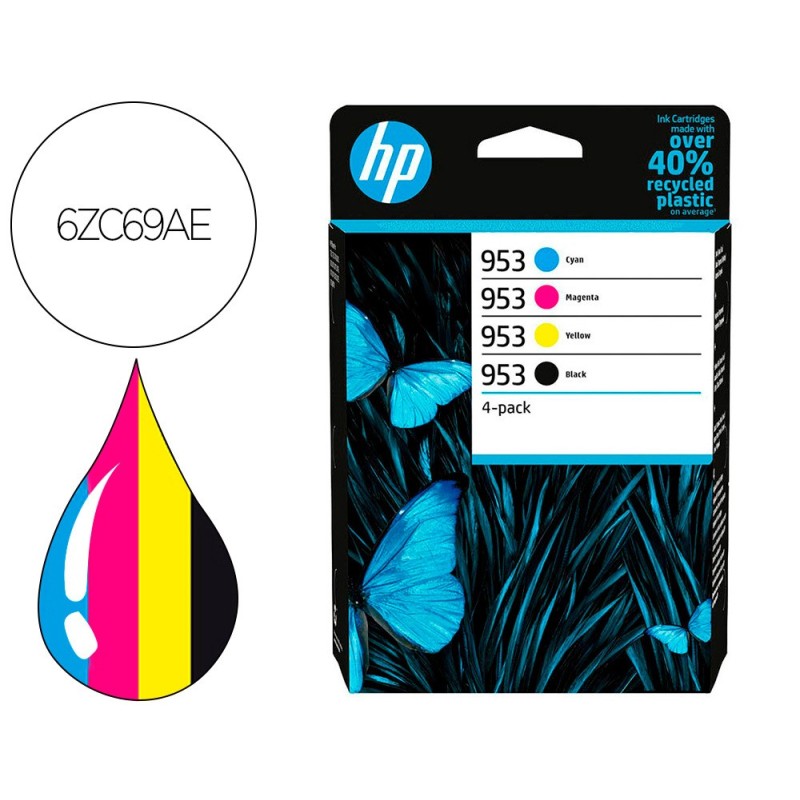 INK-JET HP 953 BK/CMY 6ZC69AE MULTIPACK NEGRO/ CIAN / MAGENTA / AMARILLO. NEGRO 900 PAG. Y COLORES 630 PAG.