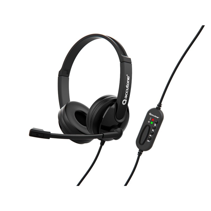 AURICULAR ACCUTONE UB101-UC BIAURAL PARA PC USB CON CONTROLADOR TELETRABAJO CABLE 2 MT