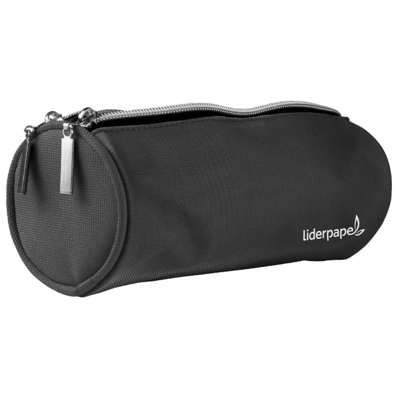 BOLSO ESCOLAR LIDERPAPEL PORTATODO CILINDRICO CON 2 CREMALLERAS NEGRO 205X75X75 MM