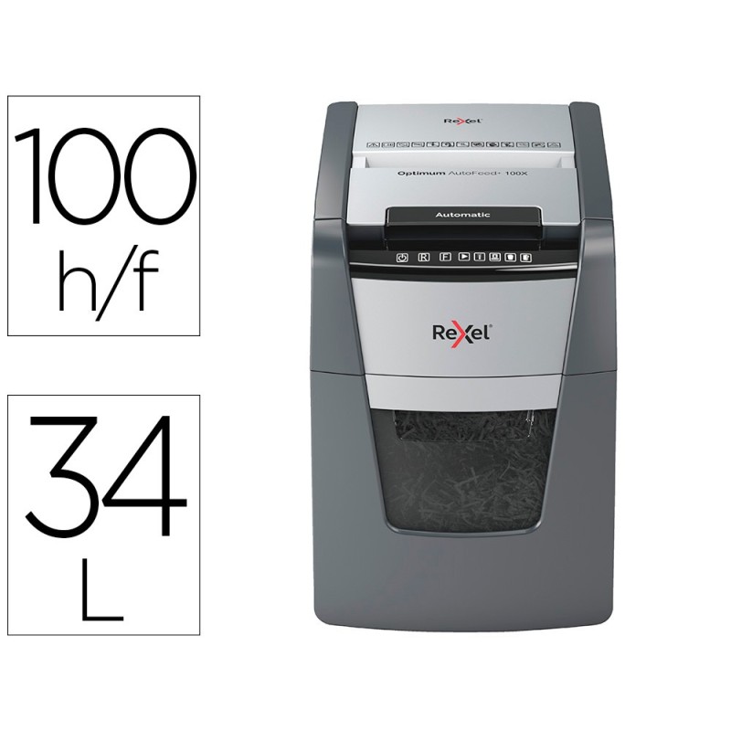 DESTRUCTORA DE DOCUMENTOS REXEL OPTIMUM AUTO+ 100X EU CAPACIDAD 100 HOJAS PARTICULAS DESTRUYE GRAPAS