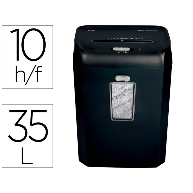 DESTRUCTORA DE DOCUMENTOS REXEL PROMAX QS RSX1035 CAPACIDAD 10 HOJAS PARTICULAS DESTRUYE GRAPAS CLIPS Y