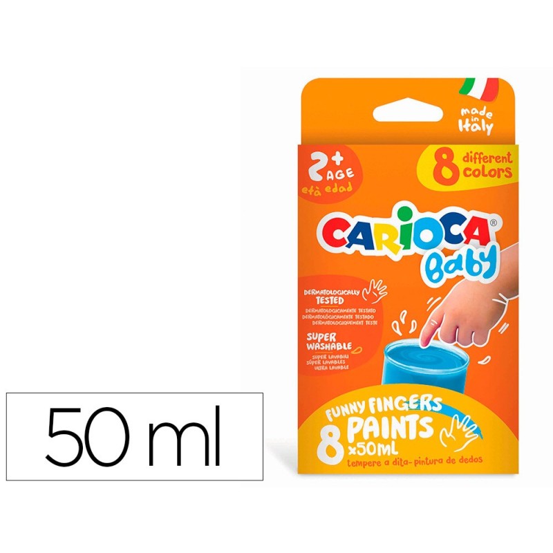 PINTURA A DEDOS CARIOCA BABY 50 ML CAJA DE 8 COLORES SURTIDOS
