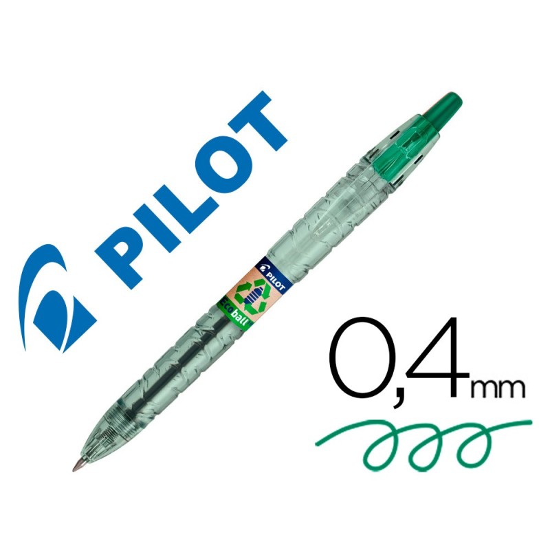 BOLIGRAFO PILOT ECOBALL PLASTICO RECICLADO TINTA ACEITE PUNTA DE BOLA 1 MM COLOR VERDE