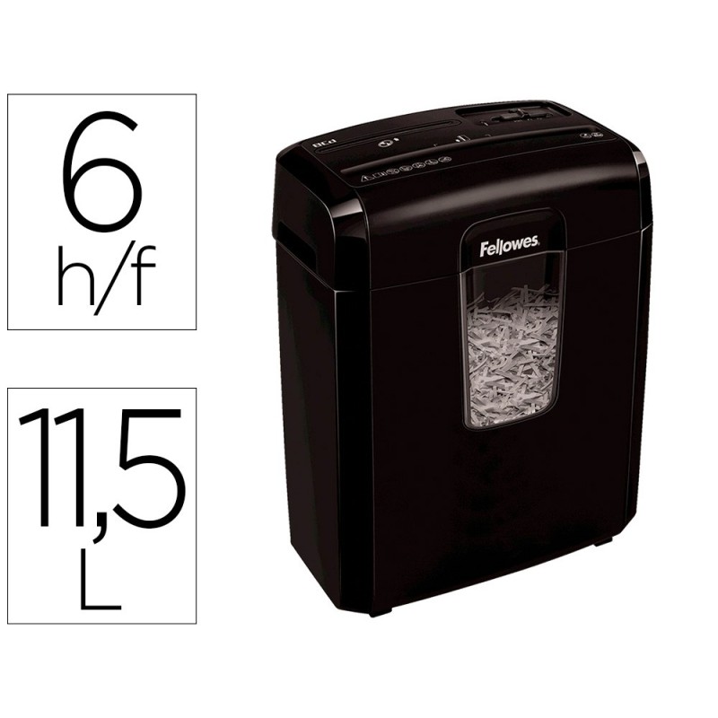 DESTRUCTORA DE DOCUMENTOS FELLOWES LX-25M CAPACIDAD 6H SEGURIDAD P4 DESTRUYE GRAPAS CLIPS Y TARJETA PAPELERA 11,5