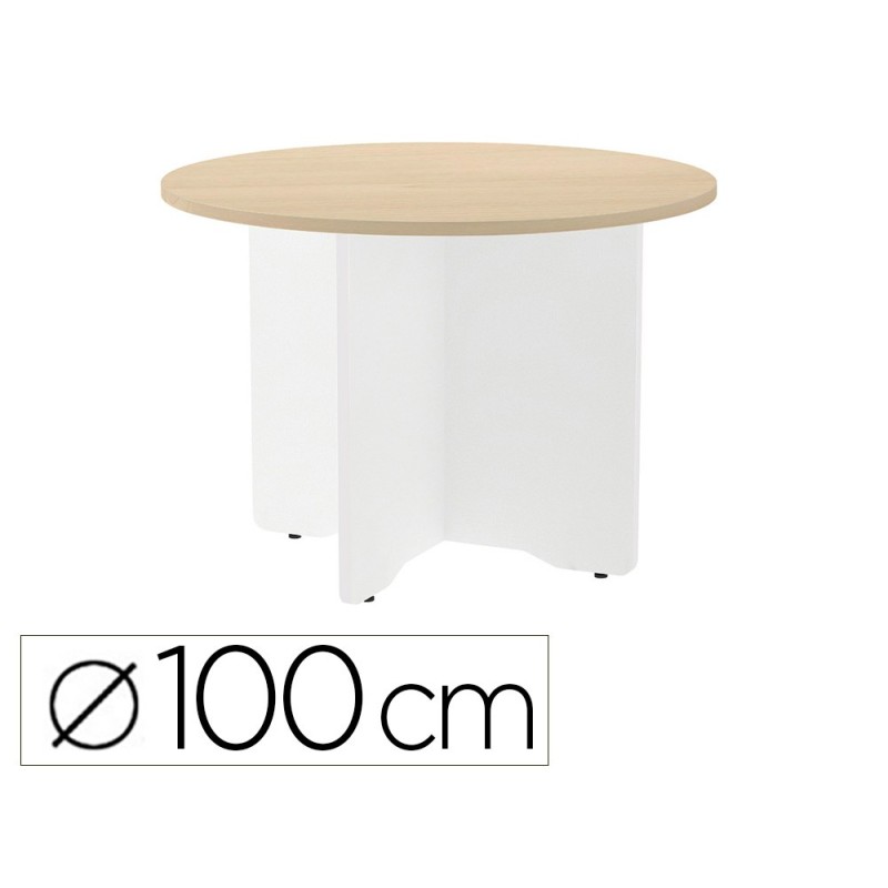 MESA DE REUNION ROCADA REDONDA 3005AW01 ESTRUCTURA MADERA EN ASPAS COLOR BLANCO TABLERO HAYA 100CM DIAMETRO