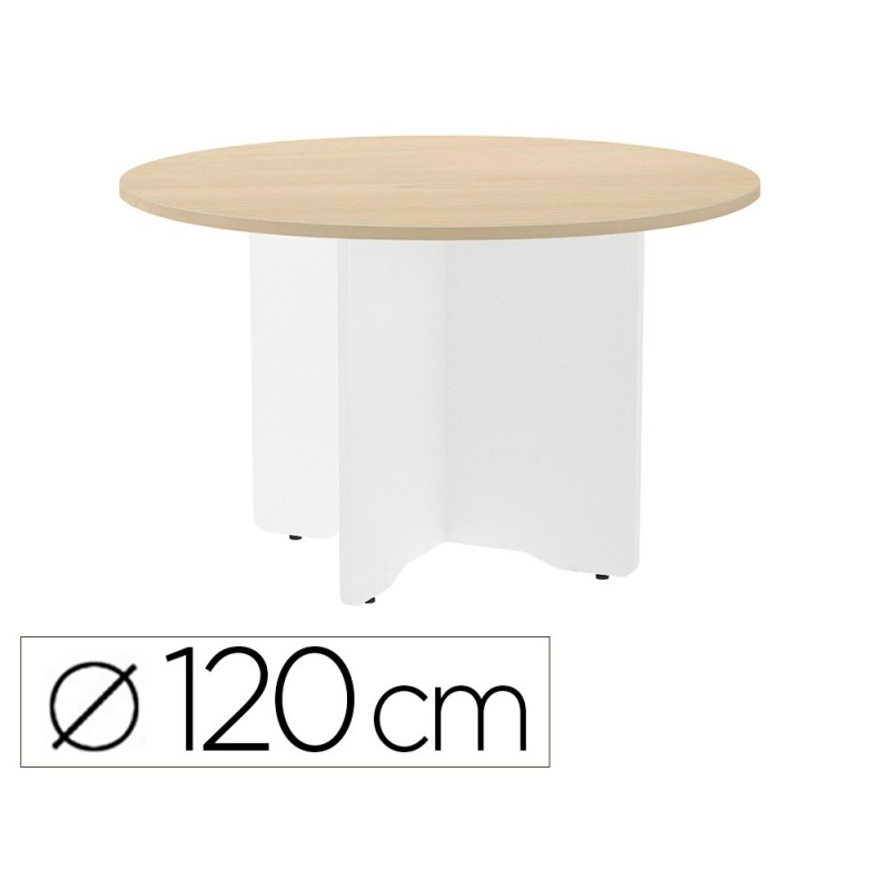 MESA DE REUNION ROCADA REDONDA 3006AW01 ESTRUCTURA MADERA EN ASPAS COLOR BLANCO TABLERO HAYA 120CM DIAMETRO
