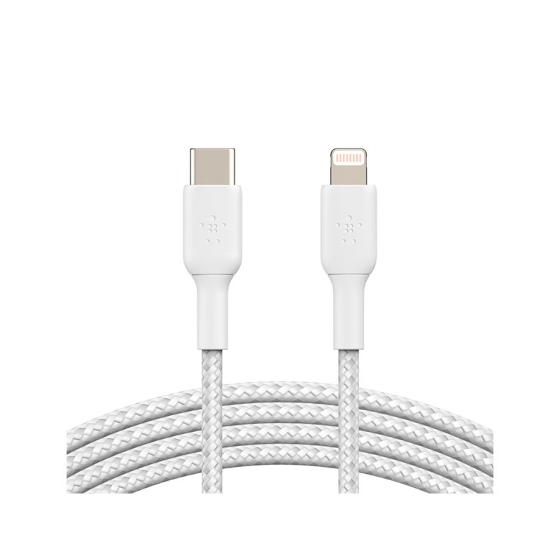 CABLE TRENZADO BELKIN CAA004BT1MWH USB-C A LIGHTNING BOOST CHARGE LARGO 1 M COLOR BLANCO